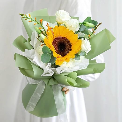 Jutieuo 20 Sheets Light Green Flower Wrapping Paper, Waterproof Solid Floral Bouquet Wrapping Paper, Florist Supplies Packaging for Wedding Birthday Gift DIY Craft (22.0 x 22.0 inch)