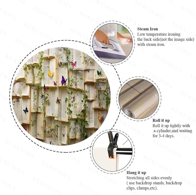 7x5ft Vintage Bookshelf Backdrop for Photography Book Butterfly Backdrops Books Flowers Wallpaper Decoration Bridal Shower Kids Girls Birthday Party Banner Supplies KUBYW004