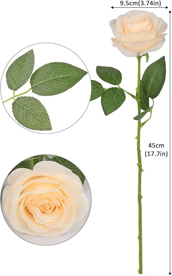 30pcs Roses Artificial Flowers Champagne Silk Roses with Long Stems Fake Flowers for Wedding Bouquet Centerpices Decorations Party Bridal Baby Shower Home Decor