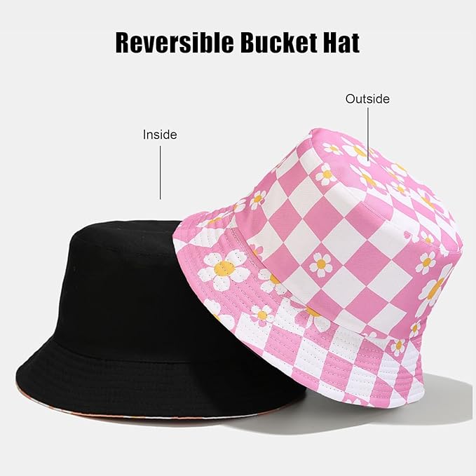 Bucket Hat for Women Men, Cotton Reversible Double Side Wear Sun Hats Beach Fisherman Hat