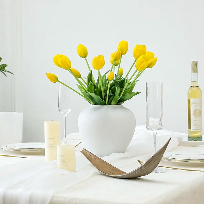 20PCS Yellow Fake Tulips Artificial Flowers Real Touch Latex Faux Tulips UV Resistant Fake Flowers Bouquet for Table Home Decor Party Wedding Garden Decoration