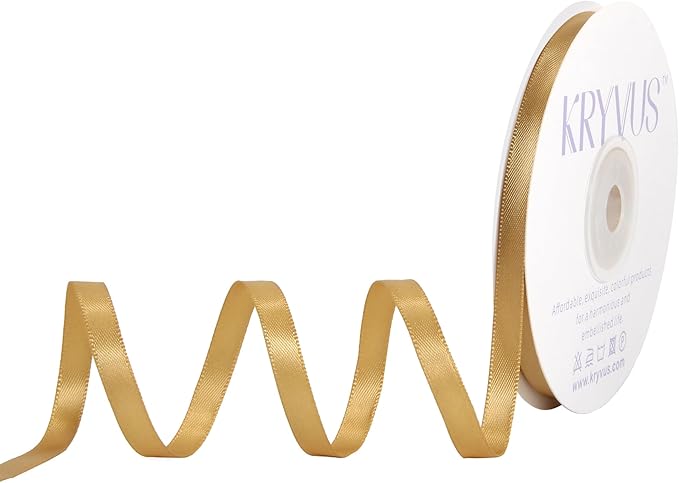 Light Gold Satin Ribbon, Double Faced 1/4 Inch X 25 Yards Light Gold Ribbon, Premium Satin Ribbon for Gift Wrapping, Crafts, Hair Bow Making, Sewing, Flower Bouquet, Wedding Party Decor