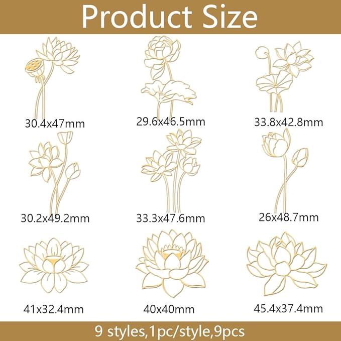 OLYCRAFT 9Pcs Golden Metal Stickers 1.6x1.6 Inch Gold Flower Sticker Lotus Flower Theme Self Adhesive Stickers Lotus Blossom Metal Crafts Sticker for DIY Scrapbooking DIY Crafts Resin Decoration