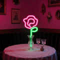 Rose Neon Sign - Red rose Flower with Green Stem Neon Art Wall Decor USB or 3-AA Battery Powered Operated for Girls Bedroom Birthday Gift Party Wedding Rose Lights for Bedroom (Pink)