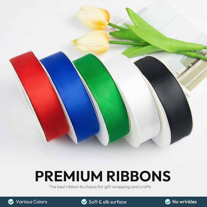 KMER LIFE 1 inch Wide x 50 Yards Green Satin Ribbon - Perfect for Wedding Decor, Wreath, Crafts, Gift Wrapping & Other Projects