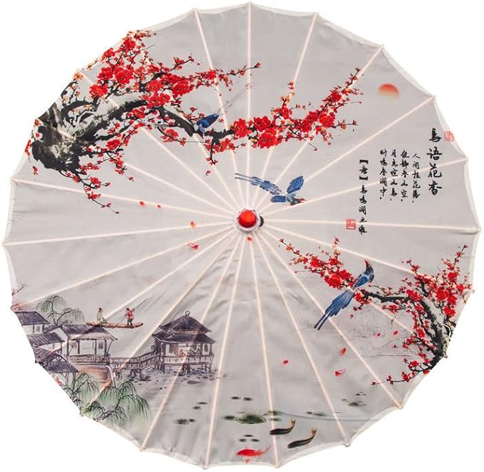 Parasol Chinese Style Classical Oil Paper Umbrella Rainproof Umbrella, Parasol Pendent Floral Mulitcolor Paper and Bamboo Painted Paper Parasol