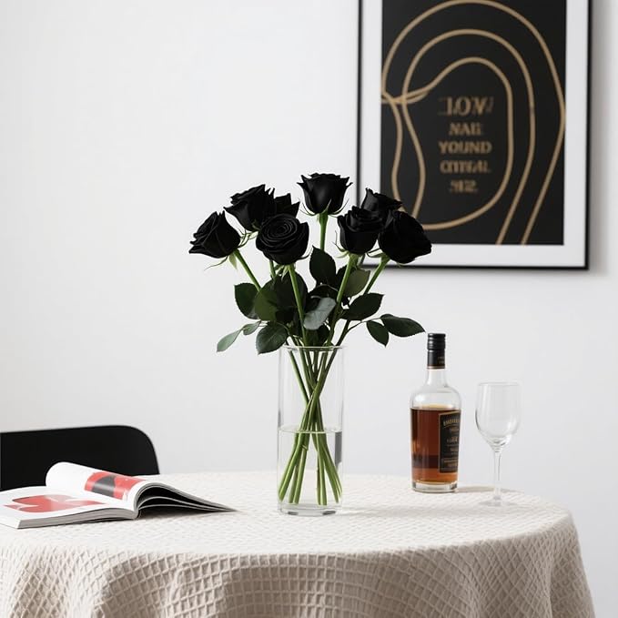 Black Roses Artificial Flowers 15 PCS, Fake Roses Silk Flowers with Long Stems, Faux Rose for Wedding Centerpieces, Home Decor, Indoor Floral Arrangements, Party Decor, DIY Bouquet (Black)
