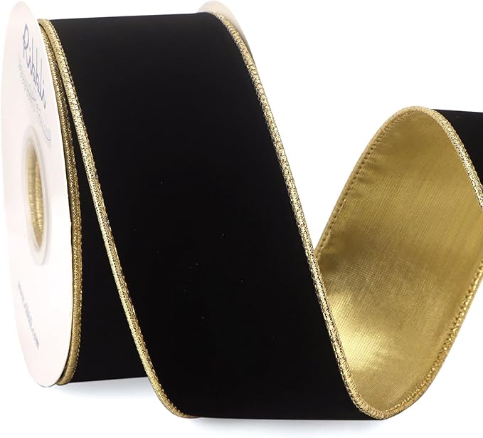 Ribbli Black Velvet Wired Ribbon 2.5 Inch Luxury Matte Velvet Christmas Ribbon for Gift Wrapping Christmas Tree Decoration Crafts Wreaths Supplies - 10 Yards
