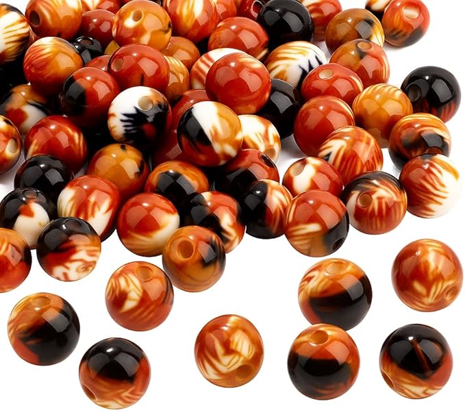 100 PCS 10mm Resin Beads Bulk for Bracelet Making Kit, Brown Coffee Color Round Loose Beads for Jewelry Earring Necklace Rings Art Craft DIY Projects