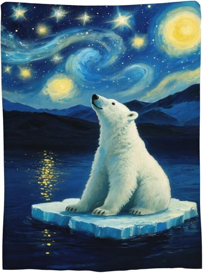 Polar Bear Blanket Cute White Bear Throw Blanket Soft Cozy Fleece Fuzzy Stuffed Plush Flannel Gifts for Girls Women Boys Kids Adults 50"X60"