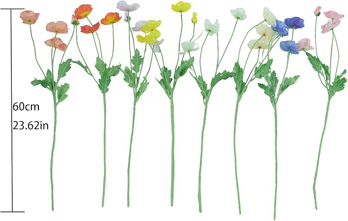 Artificial Poppy Flowers,8 Pcs Fake Silk Flowers for Home Decor,Wedding,Party Decoration, and Table Centerpiece Arrangement,Bendable Stems （Mixed Colors）