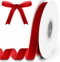 5/8" Wide x 10 Yards Velvet Ribbon, Vintage Single Face Velvet Ribbons for Gift Wrapping, Christmas Wrapping Bows, Wedding Decor, Sewing and More (Red)
