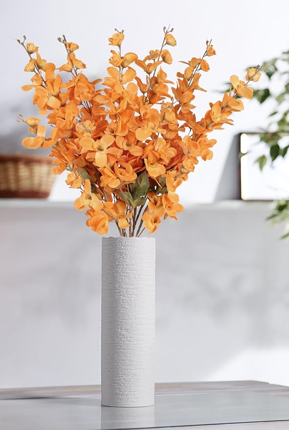 6PCS Silk Delphinium Artificial Flower Lifelike Silk Larkspur Flowers Plant 35.43" Long Stem Blossoms Fake Flowers for Tall Vase Floral Arrangements Home Table Wedding Decor(Orange)