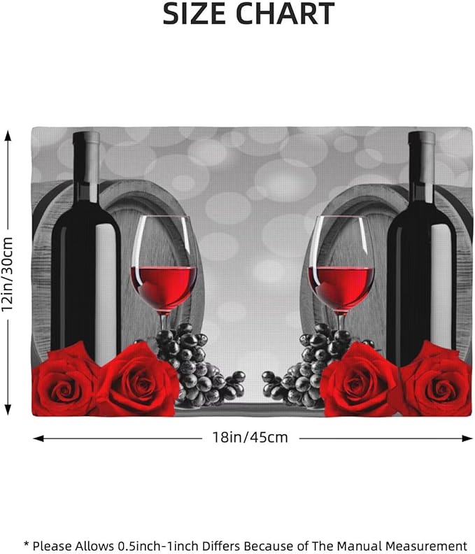 Wine Linen Table Placemats Set of 6 Red Rose Wine Barrel Print Placemat Indoor Outdoor Party Home Desktop Kitchen Dining Room Decoration 12x18 Inch