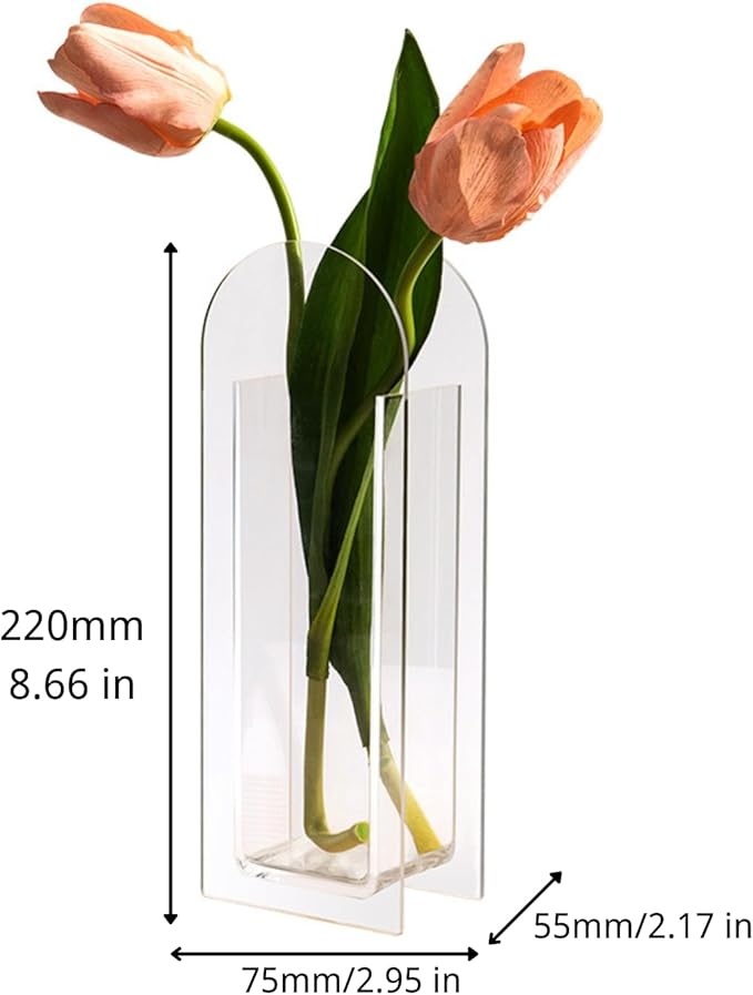 Acrylic Vase for Home Decor, Semi-Transparent Pine Green Arch Vase, Acrylic Flower Vase for Fresh or Dried Bouquets, Modern Centerpiece for Living Room or Dining Table (Green)