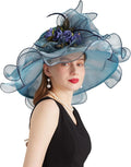 Organza Derby Hats for Women Wide Brim Fascinator Hat Rose Flower Wedding Tea Party Hat