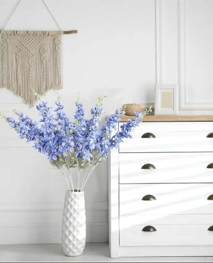 8PCS Blue Delphinium Artificial Flowers for Tall Vase 33.5in Long Stem Larkspur Artificial Flowers Fake Silk Flowers Bulk for Home Wedding Floral Arrangement Centerpiece Table Decoration (Blue)