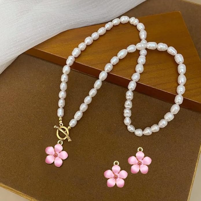 30 pcs Gold Plated Enamel Cherry Blossoms Flower Charms Pendan Cute Small Flower Pendants for Jewelry Making Kit Bracelet Necklace Earrings Keychain DIY Crafts Crafting