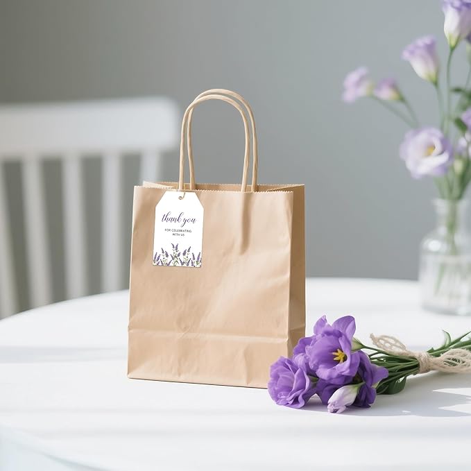 G2PLUS 50Pcs Lavender Thank You Tags - Floral Gift Tags with String, Thank You for Celebrating with Us Tag, White Paper Party Favors Hangtag for Wedding, Baby Shower, Bridal Shower, Birthday
