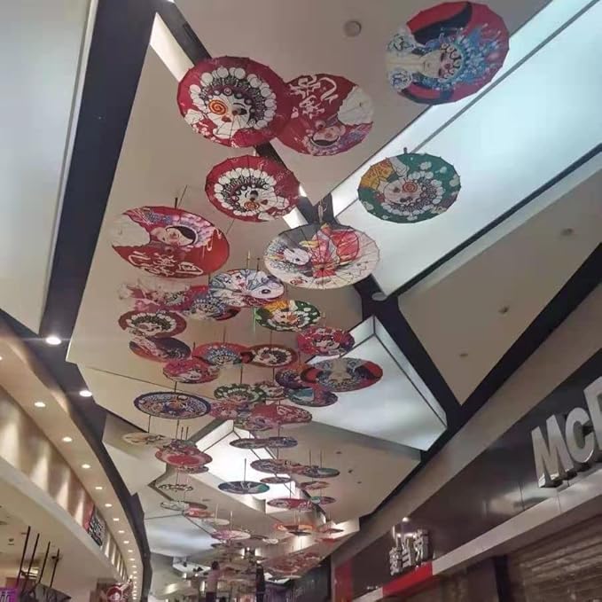 Parasol Chinese Style Classical Oil Paper Umbrella Rainproof Umbrella, Parasol Pendent Floral Mulitcolor Paper and Bamboo Painted Paper Parasol