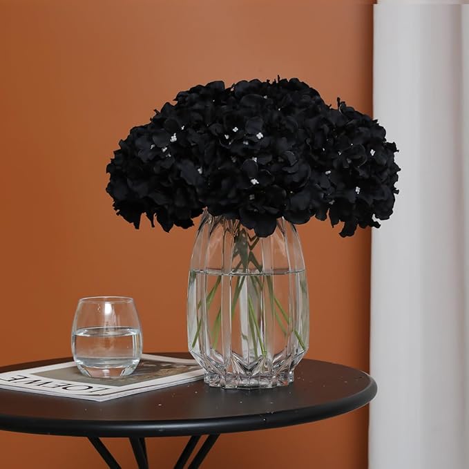 Tifuly Hydrangea Artificial Flowers -12 pcs Realistic Fake Hydrangea Silk Flowers with Stems Faux Hydrangea Flowers Heads for Office Home Party Wedding Centerpiece DIY Floral Decor（Black）