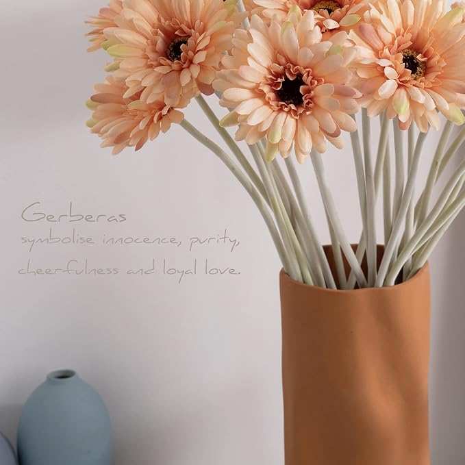 12pcs Artificial Gerbera Daisies,22 Inch Long Stem Silk Daisy Flowers,Realistic Artificial Flower Mums for Home Décor Centerpiece Wreath Supplies Wedding Bouquet,Elegant Yellow