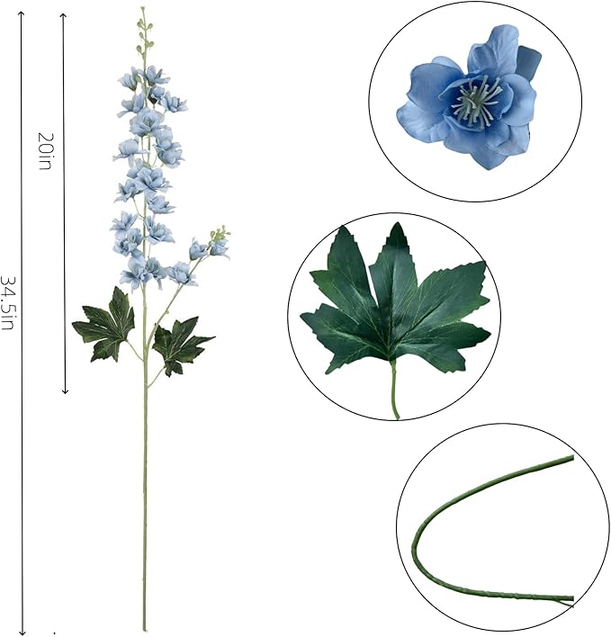 8 pcs Dusty Blue Delphinium Artificial Flowers, 34.25''Artificial Snapdragon Flowers Tall Fake Flowers Silk Flowers Faux Delphinium Bulk for Tall Vase Home Wedding Garden Table Decor (Dusty Blue)