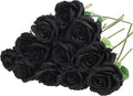 Felice Arts 12 Pack Black Roses Artificial Silk Flowers, Realistic Fake Roses Bouquet with Short Bendable Stems for Home Kitchen Vase Arrangements Wedding Centerpiece Halloween Party DIY Decor