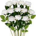 Mocoosy 12 PCS White Rose Artificial Flowers, Fake Roses with Long Stem Realistic Silk Rose Bouquets Wedding Centerpiece Decorations Faux Floral Arrangement Bridal Shower Party Home Office Table Decor