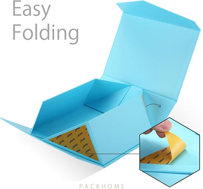 PACKHOME Gift Box 9x6.5x3.8 Inches, Rectangle Collapsible Box with Magnetic Lid for Gift Packaging (Matte Blue, Grain Texture)