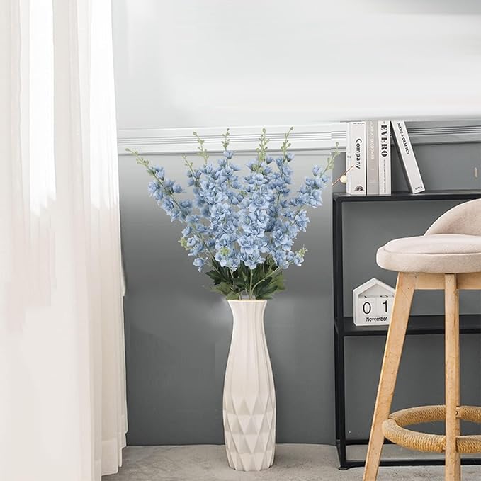 8PCS Dusty Blue Delphinium Artificial Flowers 33.5'' Faux Delphinium Stems Larkspur Silk Flowers for Wedding Table Centerpieces Home Garden Decor(Dusty Blue)