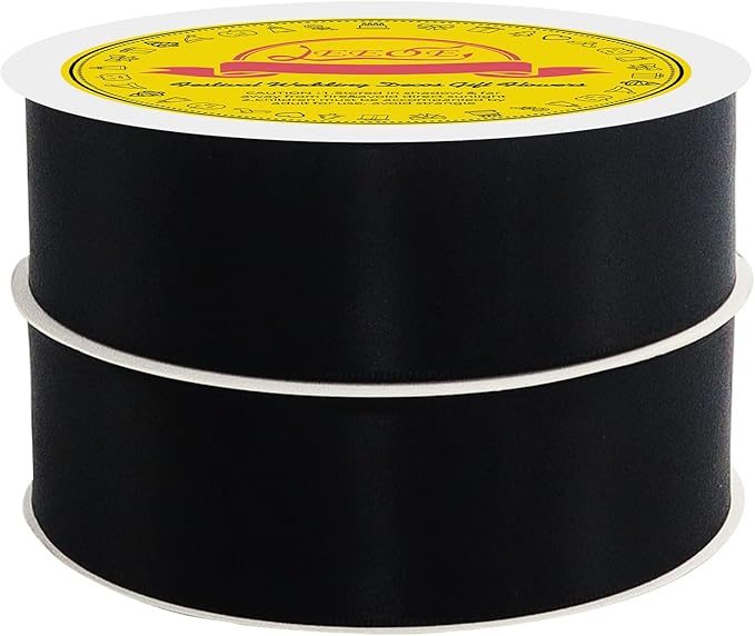 100 Yards Black Satin Ribbon Polyester Ribbon for Gift Wrapping Very Suitable for Weddings Party Hair Bow Invitation Decorations and More（1-1/2 inch X 50Yards X 2 Roll）