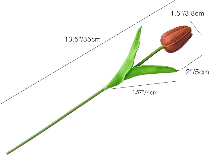 Mandy's Artificial Tulips 20 Stems Burnt Orange PU Faux Flowers for Thanksgiving and Christmas Decorations Wedding Home Decor 13.5 Inch