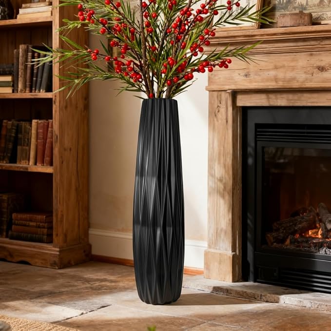 Black Ceramic Tall Floor Vase – 28" Modern Minimalist Decorative Large Vase for Living Room Corner, Entryway, or Office Home Decor