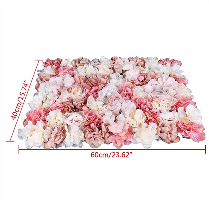 6 Pcs Artificial Flower Wall Panels 60x40cm 3D Flower Background for Wall, Wedding Flower Decorations Wall Silk Rose Panels for Photo Areas, Stage Background(Dahlia + Rose + Hydrangea)