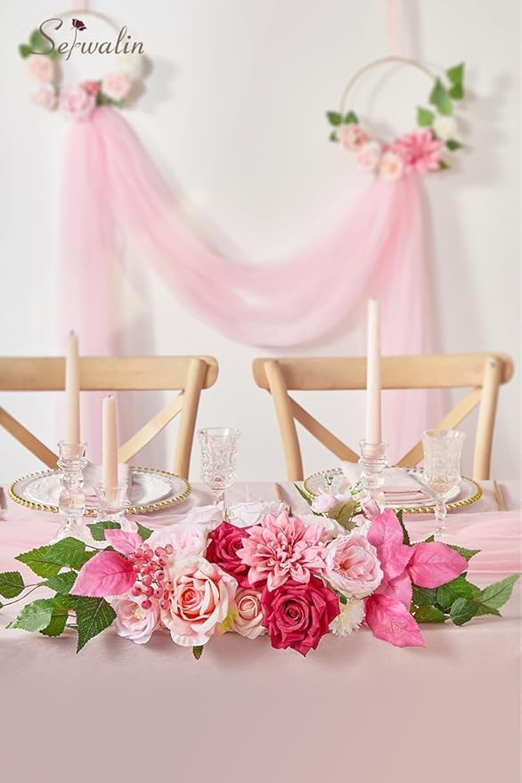 Serwalin 2Pcs Artificial Flowers Hot Pink Fake Flowers for Home Decor Silk Flowers for DIY Flowers for Decorations Table Centerpieces Cake Flowers Wedding Flowers Spring Flowers