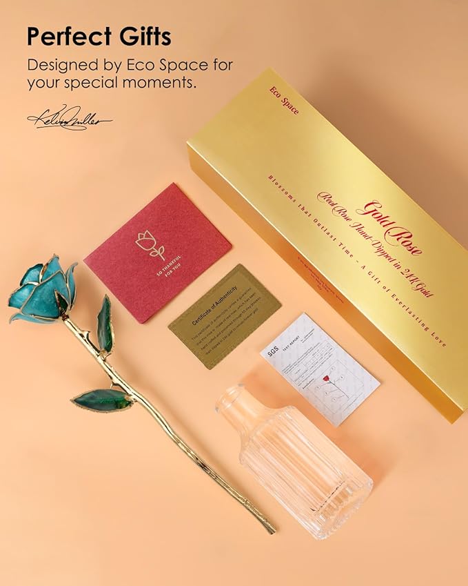 24K Gold Dipped Rose – Handpicked Real Rose in 24K Gold – Dreamy, One-of-a-Kind Romantic Gift for Her – Perfect for Birthday, Anniversary, Mother’s Day, Valentine’s (Turquoise Blue)