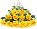 12 PCS Artificial Flowers Roses Silk Flowers Fake Long Stem Artificial Roses for Home Wedding Decorations (Yellow)