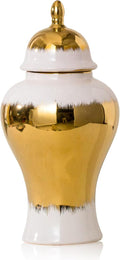 Ginger Jar, White Ceramic Ginger Jar Vase with Gold Trim, White and Gold Vase for Decor Kitchen, Bookshelf Decor, Storage jar, Table Center Large Vase, Temple Jar(18in