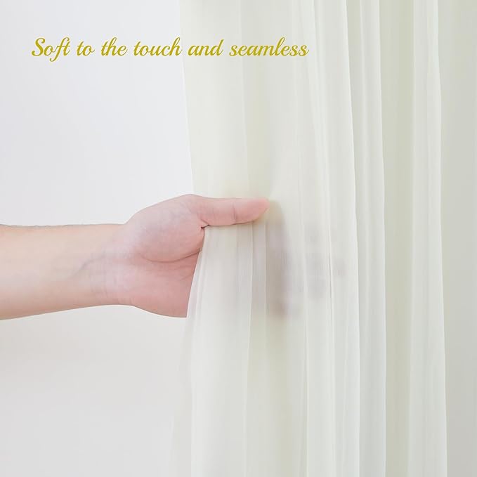 10x10ft Ivory Tulle Backdrop Curtain with Lights String for Parites, Sheer Backdrop Curtains for Wedding Baby Shower Birthday Party Photo Shoot Decorations