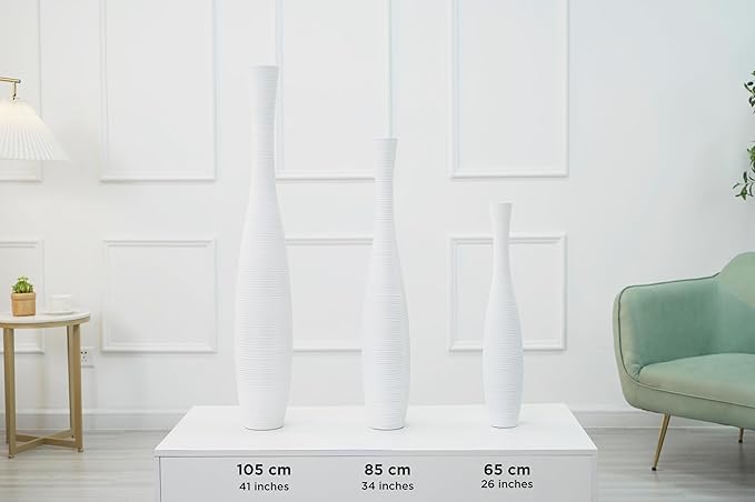 Leewadee Decorative Tall Floor Vase for Living Room Decor, 26 inches, White, Resin