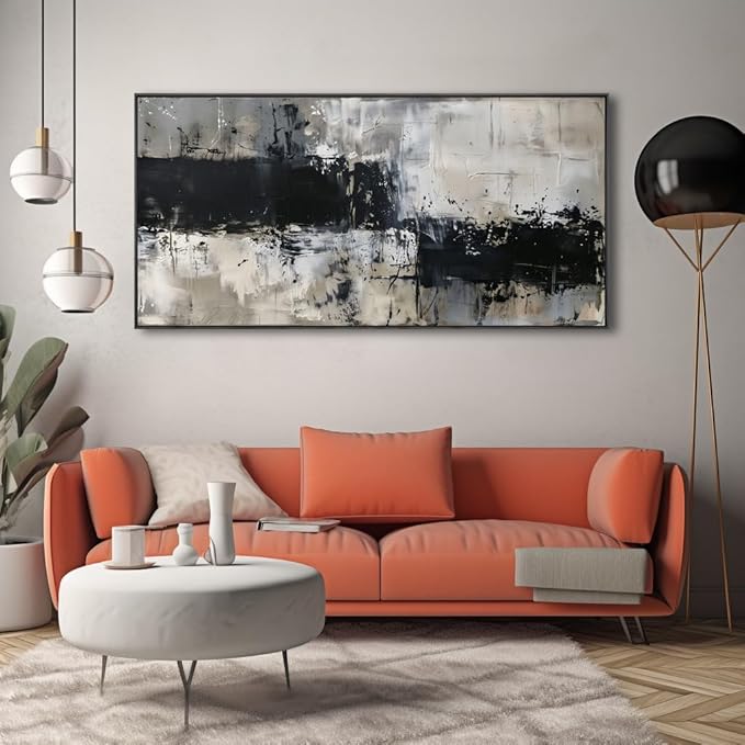 Wall Art Abstract Canvas Painting Black Grey Wall Decor Modern Artwork for Living Room Bedroom Dining Room Home Office Decor Large Framed Ready to Hang 20"x40"