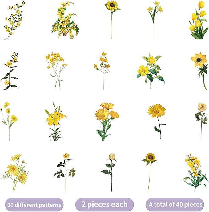 Natural Flower Stickers for Scrapbooking,PET Nature Plant Stickers Floral Stickers Vintage Craft Sticker,Colorful Small Flower Sticker for Journaling Scrapbooking Clear Flower Decal (Style F)