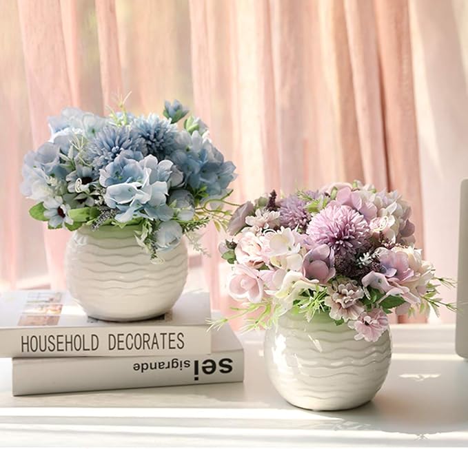 Nubry 3pcs Artificial Flowers Bouquet Fake Peony Silk Hydrangea Wildflowers Arrangements with Stems for Wedding Home Centerpieces Decor (Light Blue)