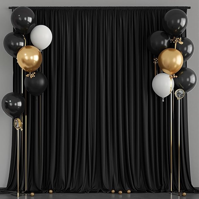 10x7ft Wrinkle Free Black Backdrop Curtain for Parties Soft Fabric Drapes Wedding Black Curtain Backdrop for Birthday Party Decorations Background for Photography 5x7ft, 2 Panels