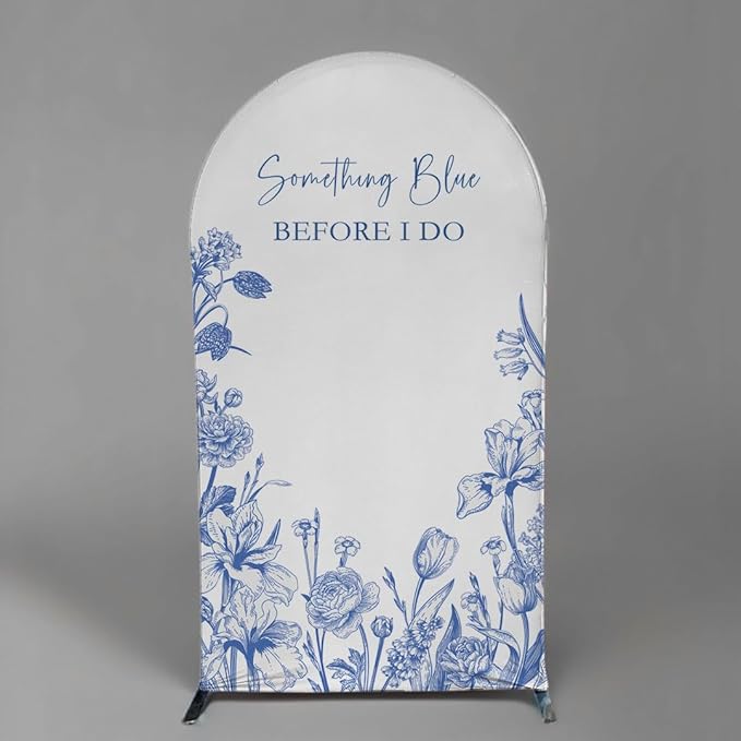 Something Blue Before I Do Arch Backdrop Cover Wedding Bridal Shower Bride to be Toile Party Arch Fabric Cover Blue Bloom Floral Baby Shower Decors (4X7.2ft,4291)