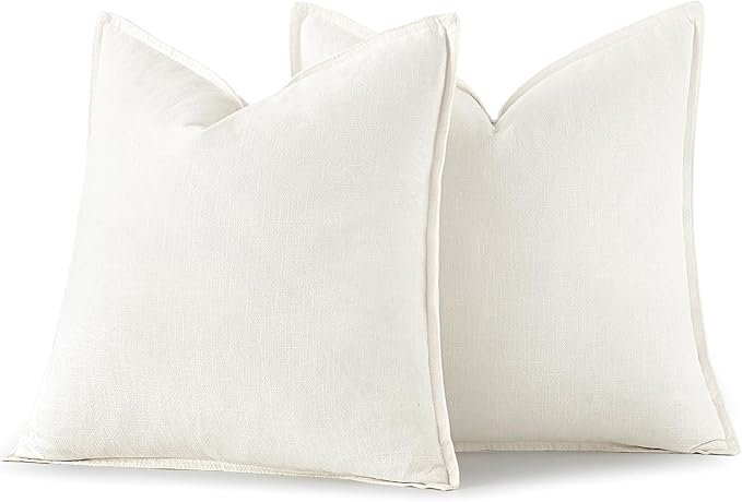 MIULEE Decorative Linen Euro Sham Pillow Covers 22x22 Inch Cream White Boho Farmhouse Neutral Christmas Couch Throw Pillows for Bed Pack of 2 Accent Modern Pillowcase Sofa Livingroom Home Decor