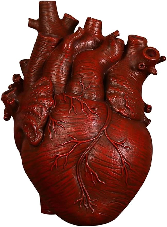 Heart Vase, Gothic Anatomical Resin Flower Pot Desktop, Human Heart Organ Shape for Dried Flower Arrangement on The Dining Table、Desktop Living Room Decoration (Red)