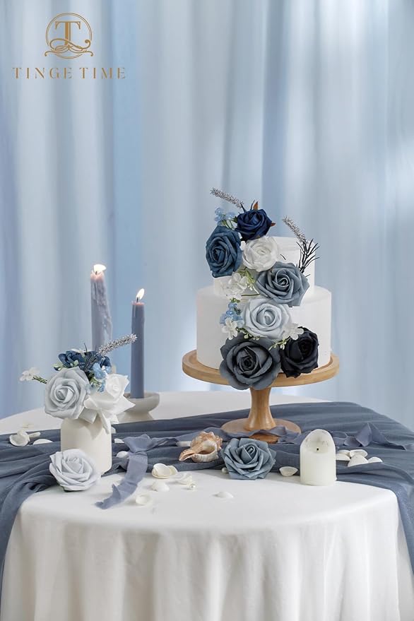 TINGE TIME Artificial Flowers Dusty Blue and White Flower Combo for DIY Wedding Bouquets Table Centerpieces Arrangements Party Baby Shower Home Decorations