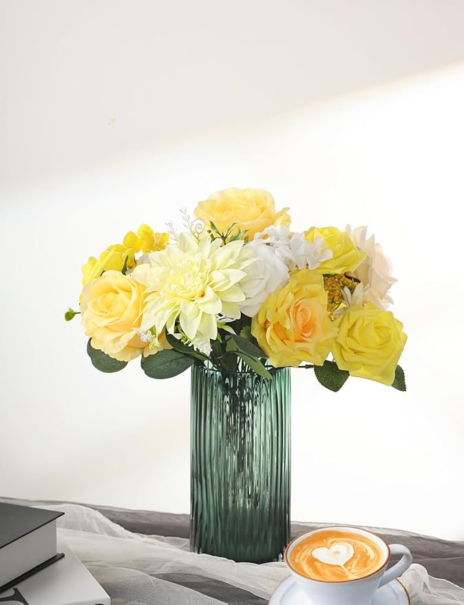 Multi Use Artificial Flowers Combo for DIY Centerpieces Arrangements Wedding Bridal Bouquet Table Chair Decor Candle Holder Baby Shower Cake Decor Flower Strips Home Décor (Yellow)